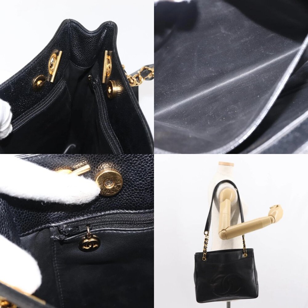 CHANEL Tote Bag Grained Calf Skin Black Gold CC Auth BA7490 - Picture 15 of 16